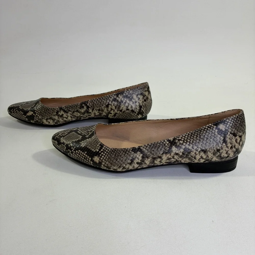 Lauren Blackwell Derrie Snakeskin Print Pointed Toe Flats Grey Brown 9.5M